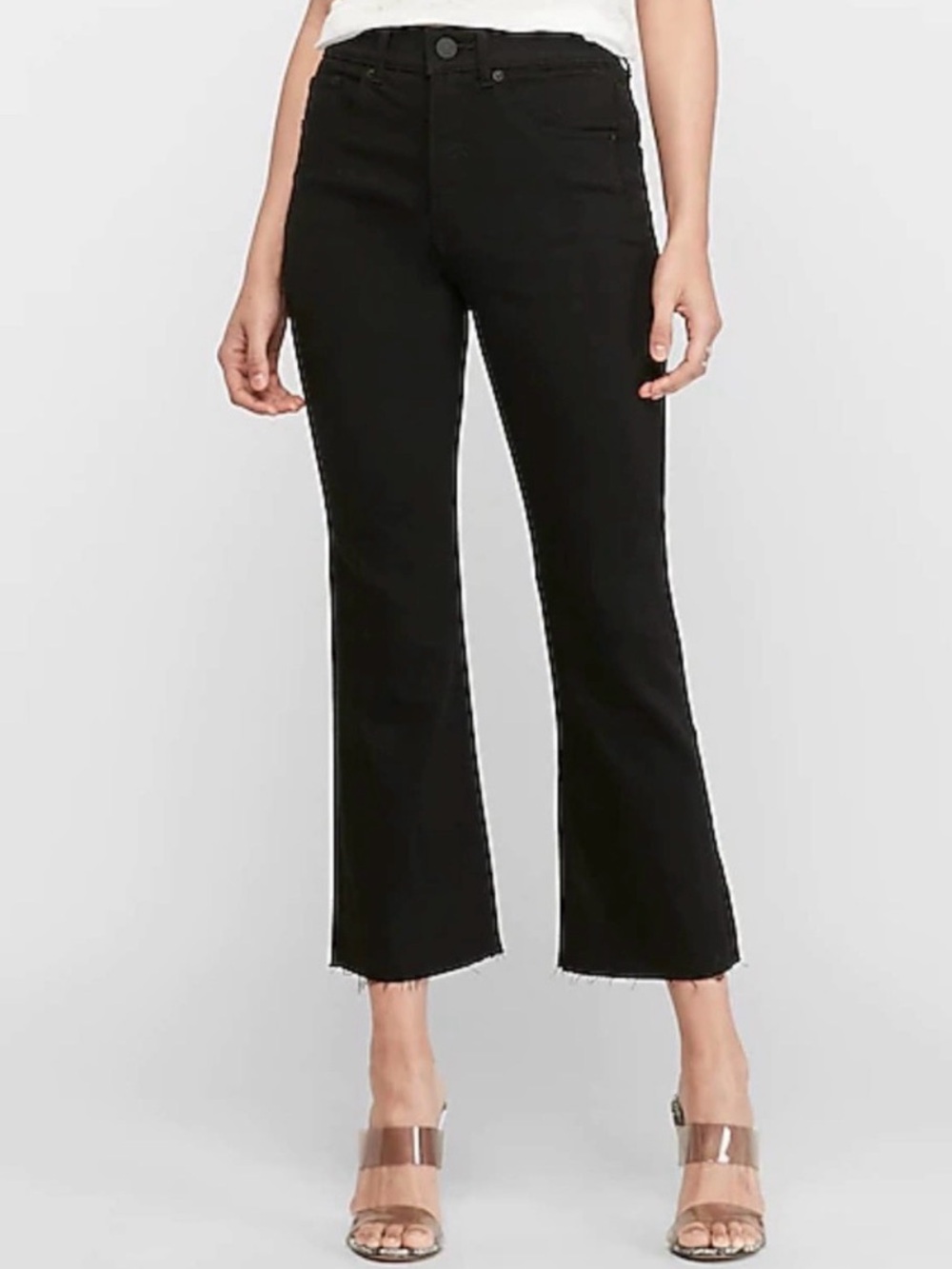 Express Women's Black Cropped Flare High Rise Flexx Hyper Stretch Jeans Size 12L
